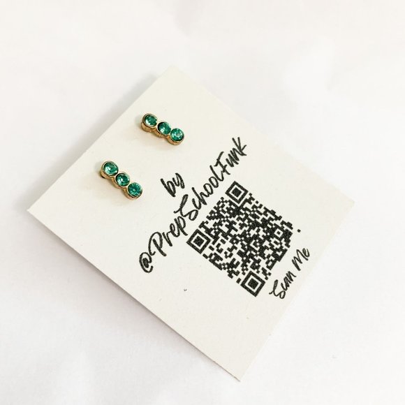 Mini green jewel drop earrings gold studs - Picture 1 of 3